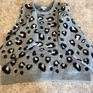 Charlie Paige Grey Leopard Print Crewneck Sweater